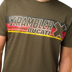 T-shirt verde militare con logo da uomo Ducati Scrambler
