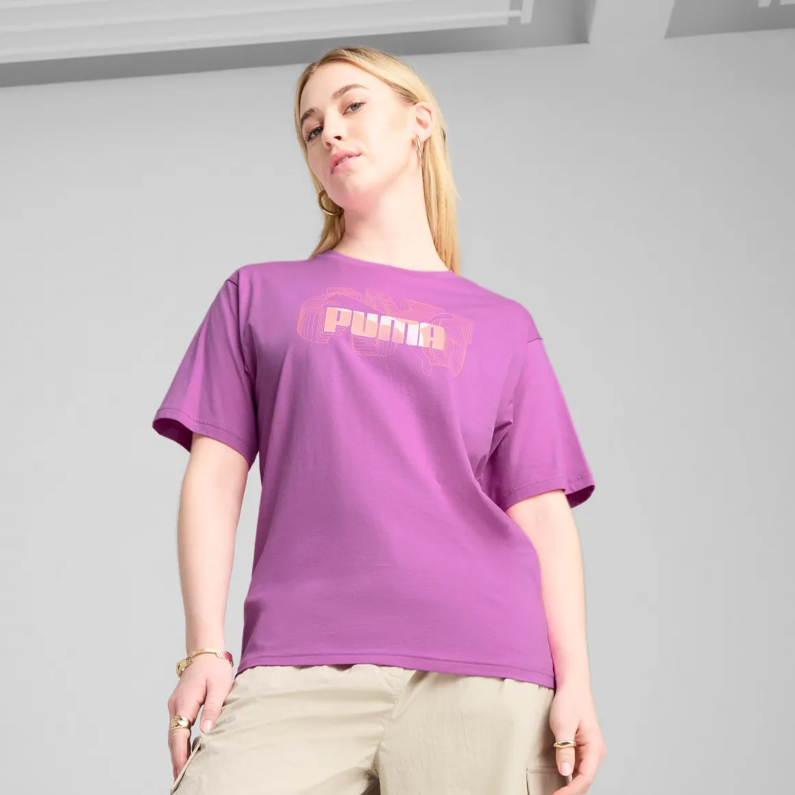 T-shirt viola da Donna con logo GRAPHICS Stacked Puma