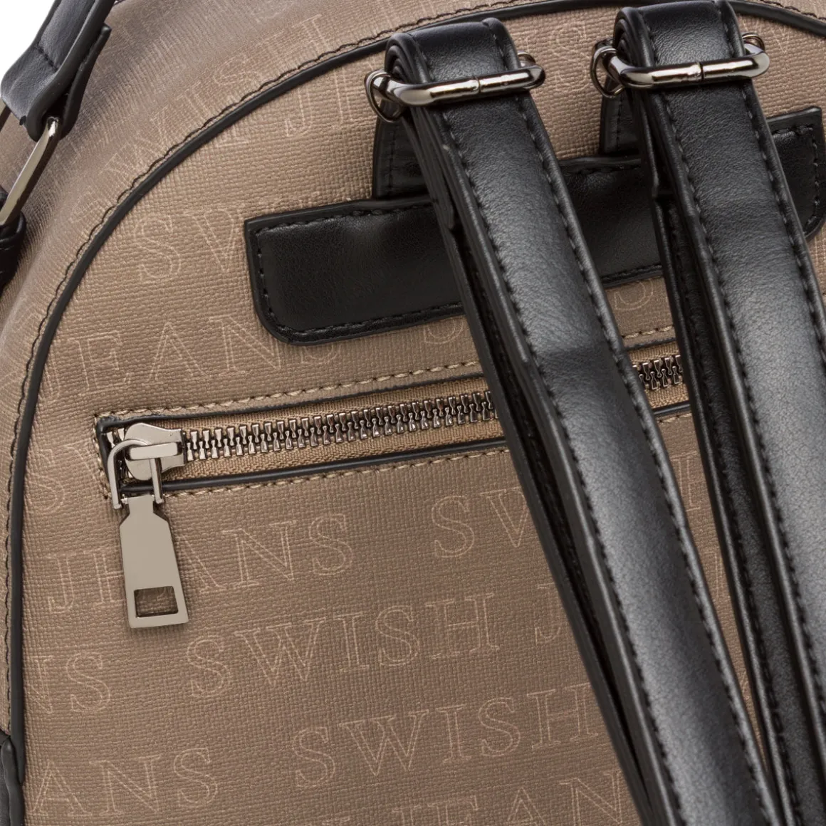 Zaino Beige da Donna con Logo All Over e Doppia Zip Swish Jeans