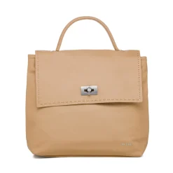 Zaino da donna beige con dettaglio cuciture a vista e logo Lora Ferres