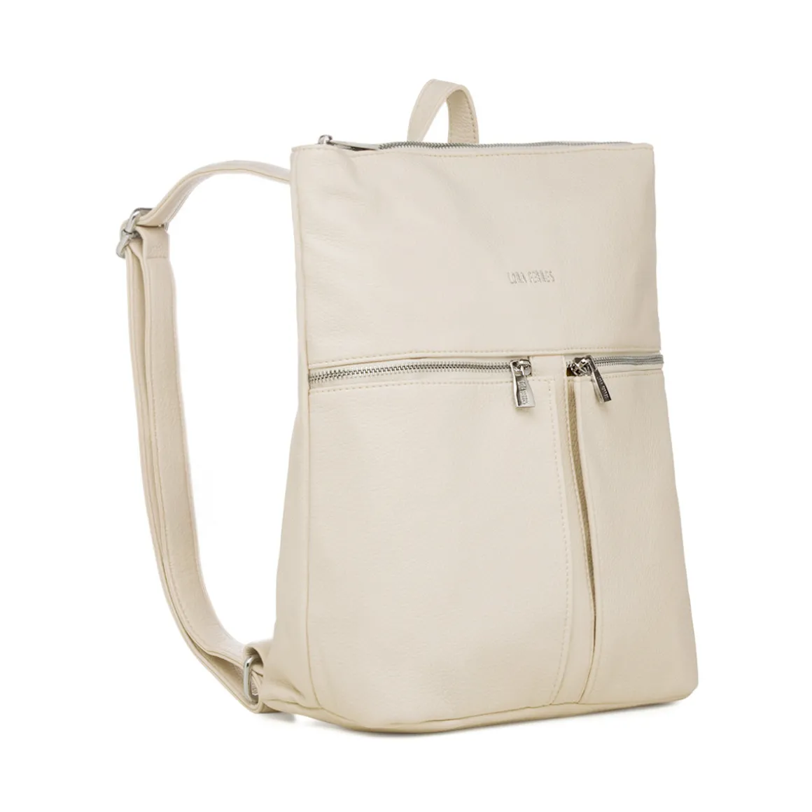 Zaino da donna bianco con tasche esterne e logo Lora Ferres