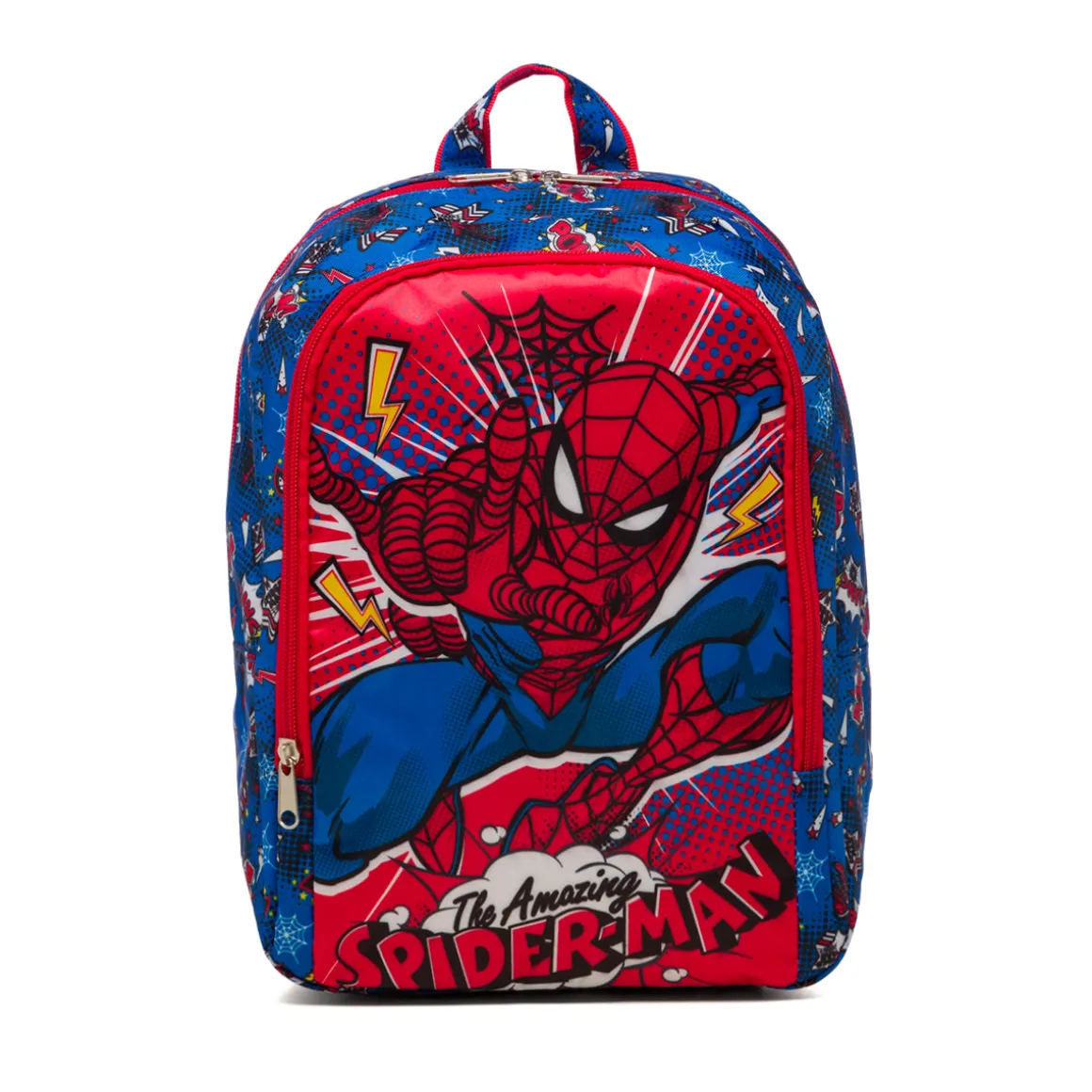 Zaino da scuola medio rosso e blu con stampa Spiderman