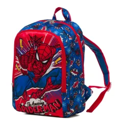 Zaino da scuola medio rosso e blu con stampa Spiderman
