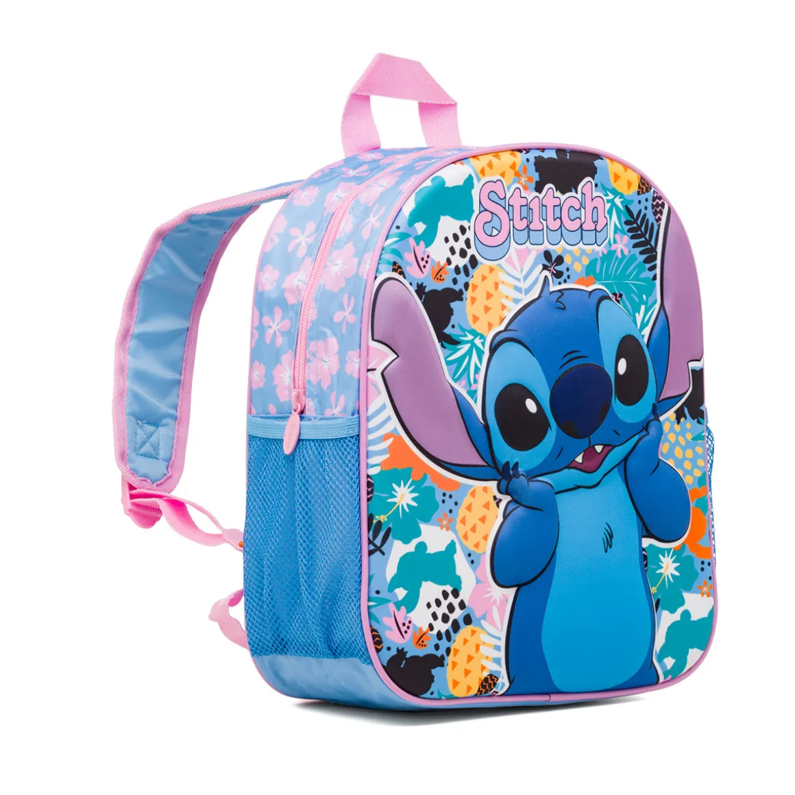 Zaino da scuola piccolo azzurro e lilla con dettaglio Stitch