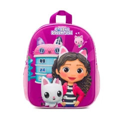 Zaino da scuola piccolo azzurro e lilla con dettaglio La casa delle bambole di Gabby