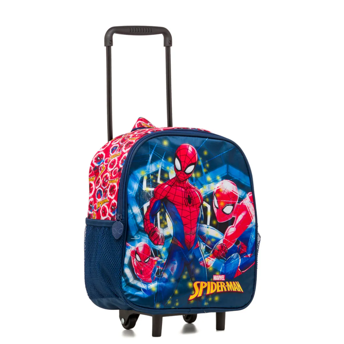 Zaino trolley da scuola blu e rosso con stampa Spiderman