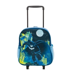 Zaino trolley da scuola nero blu e giallo con stampa Batman