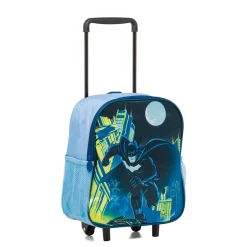 Zaino trolley da scuola nero blu e giallo con stampa Batman